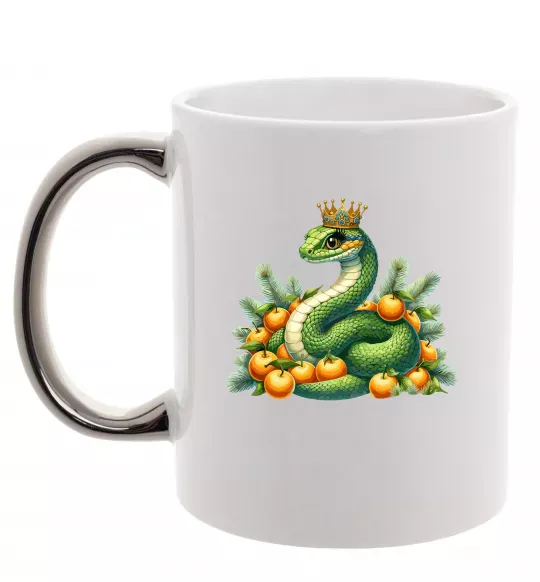 Чашка з кольоровою ручкою Змія з мандаринками Срібло фото