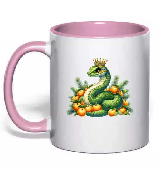 Чашка з кольоровою ручкою Змія з мандаринками Ніжно рожевий фото