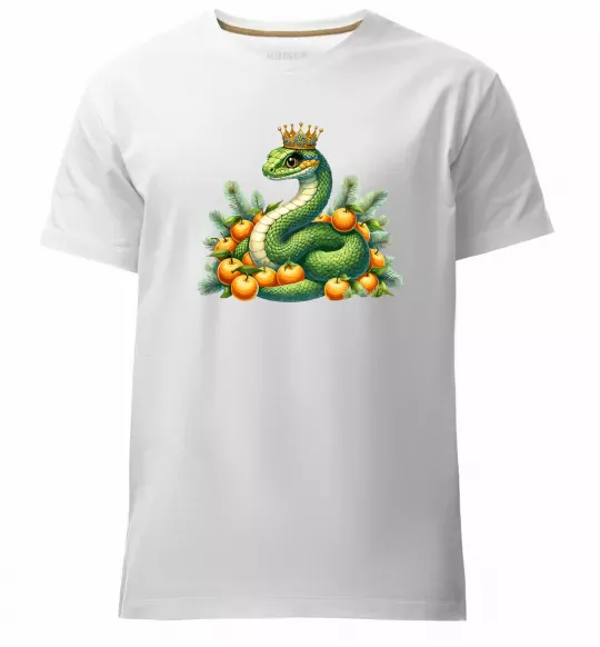 Мужская премиум футболка Змія з мандаринками Белый фото