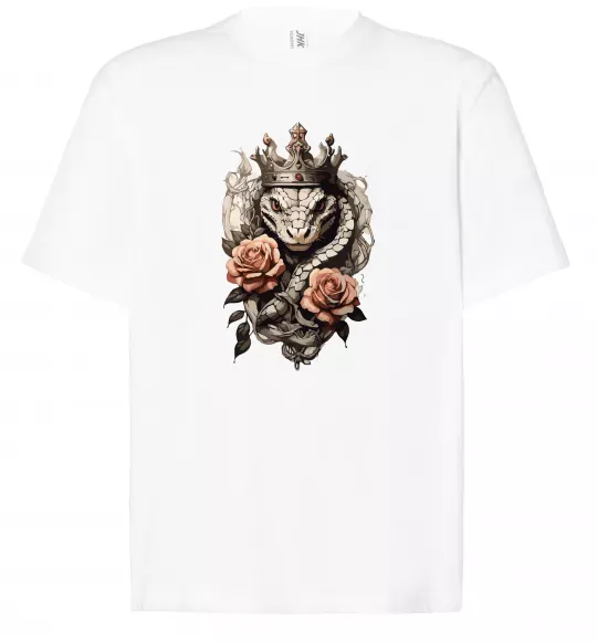 Футболка Оверсайз Змія з короною в квітах Білий фото