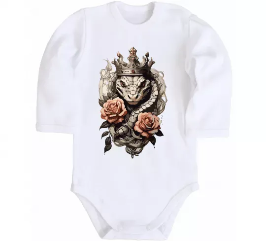 Детский боди Змія з короною в квітах Белый фото