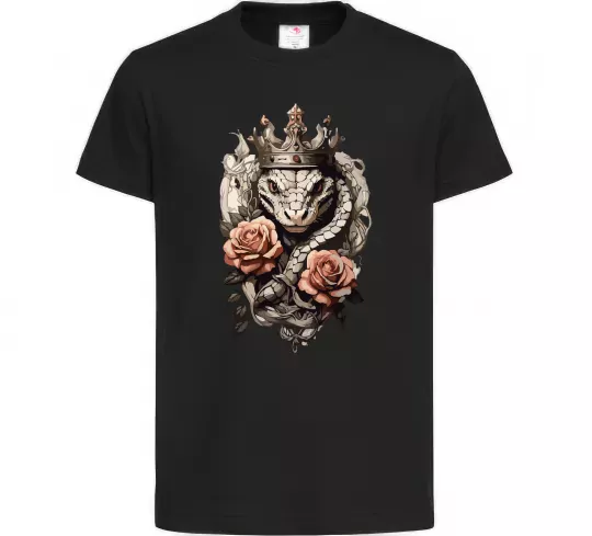 Дитяча футболка Змія з короною в квітах Чорний фото