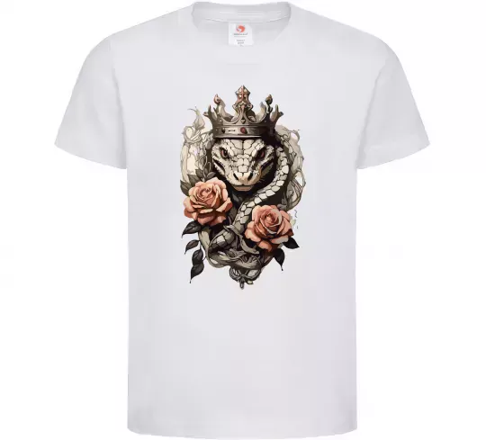 Дитяча футболка Змія з короною в квітах Білий фото