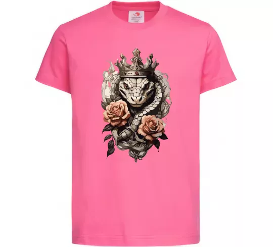 Дитяча футболка Змія з короною в квітах Яскраво-рожевий фото