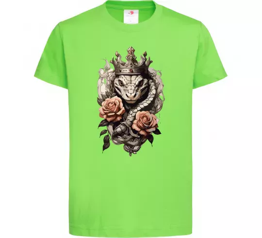 Дитяча футболка Змія з короною в квітах Лаймовий фото