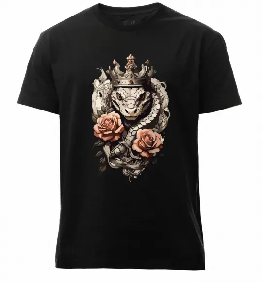 Мужская премиум футболка Змія з короною в квітах Черный фото
