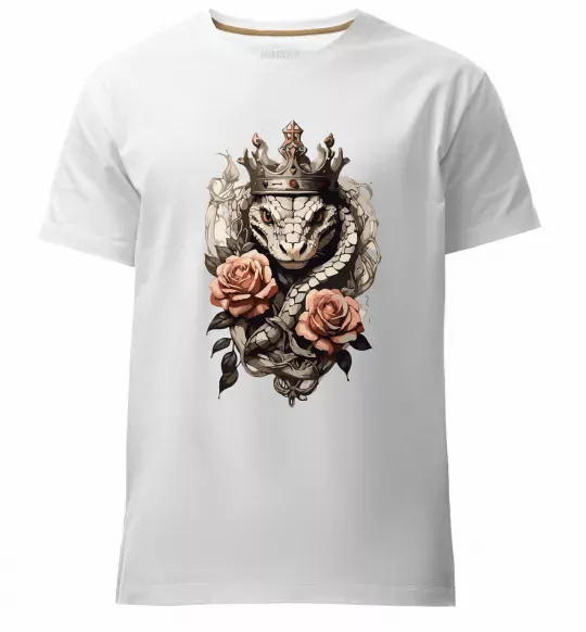 Мужская премиум футболка Змія з короною в квітах Белый фото