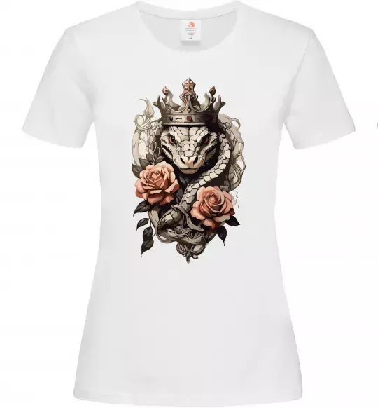 Женская футболка Змія з короною в квітах Белый фото