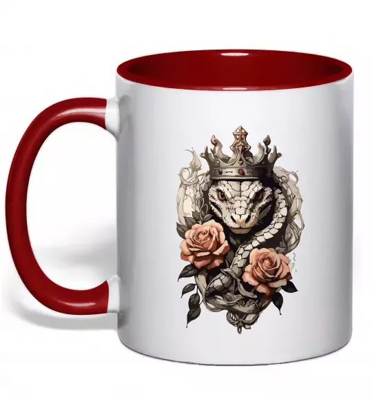 Чашка з кольоровою ручкою Змія з короною в квітах Червоний фото