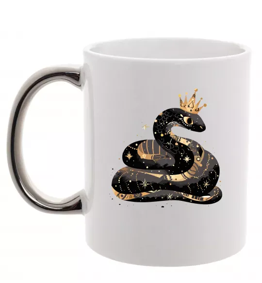 Чашка с цветной ручкой Змія чорно-золота Серебро фото