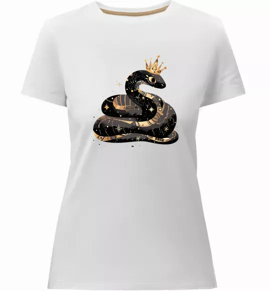 Женская премиум футболка Змія чорно-золота Белый фото