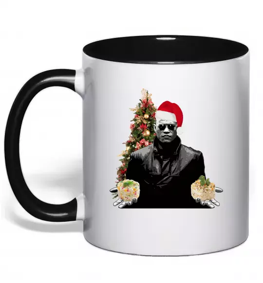 Чашка з кольоровою ручкою Морфеус новорічний вибір Чорний фото