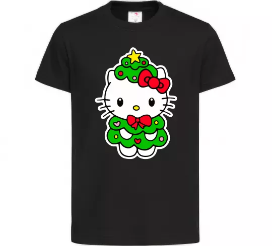 Дитяча футболка Новорічна Кітті Чорний фото