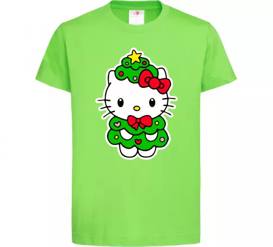 Дитяча футболка Новорічна Кітті Лаймовий фото