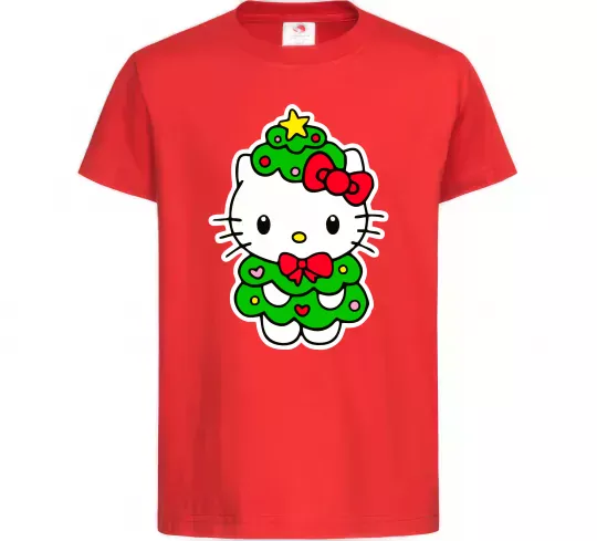 Дитяча футболка Новорічна Кітті Червоний фото