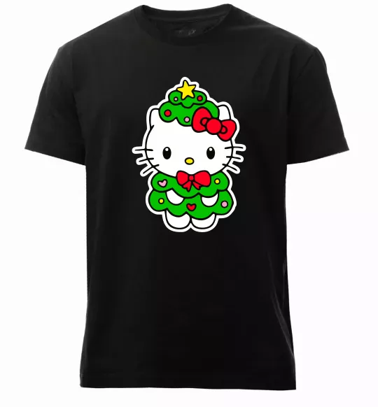 Мужская премиум футболка Новорічна Кітті Черный фото