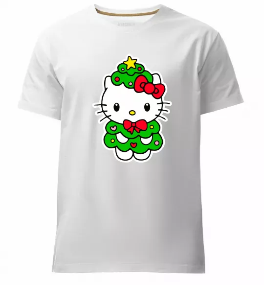 Мужская премиум футболка Новорічна Кітті Белый фото