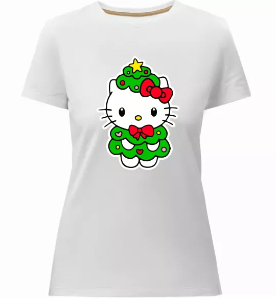 Жіноча преміум футболка Новорічна Кітті Білий фото