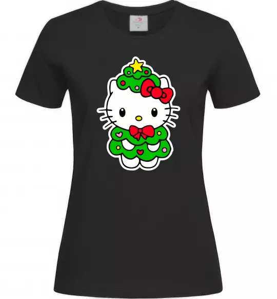 Жіноча футболка Новорічна Кітті Чорний фото