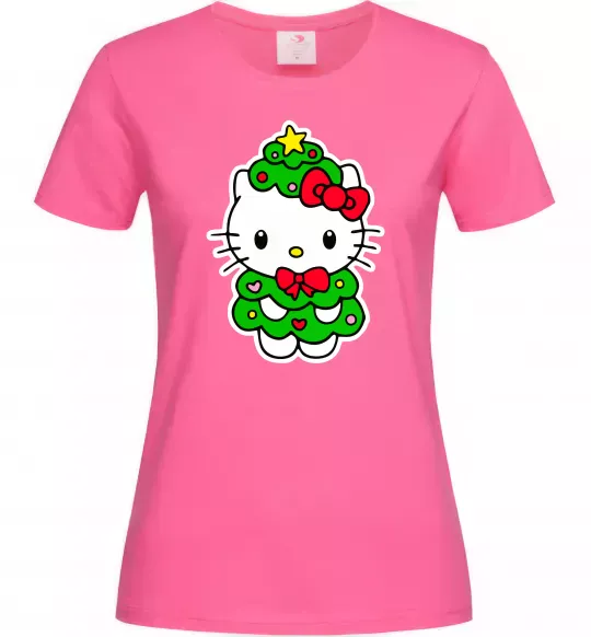 Жіноча футболка Новорічна Кітті Яскраво-рожевий фото