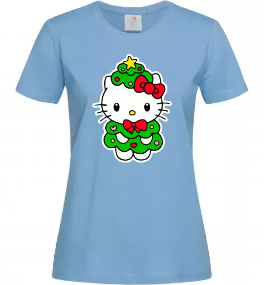 Жіноча футболка Новорічна Кітті Блакитний фото