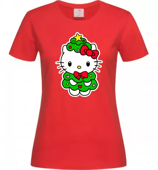Жіноча футболка Новорічна Кітті Червоний фото