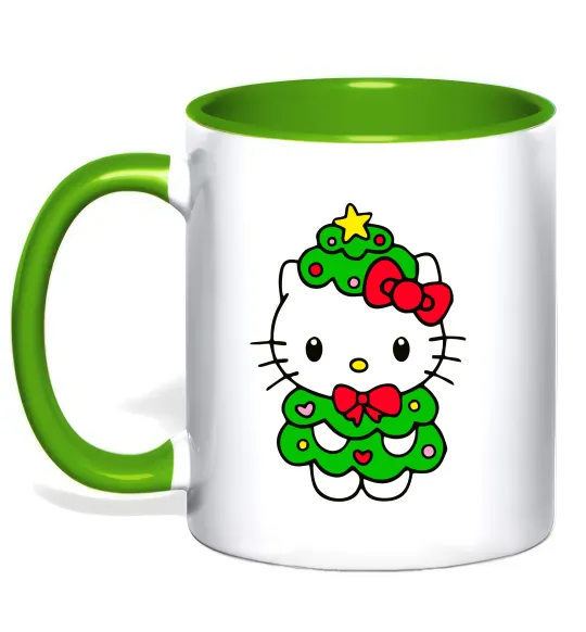 Чашка с цветной ручкой Новорічна Кітті Лаймовый фото