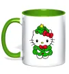Чашка с цветной ручкой Новорічна Кітті Лаймовый фото