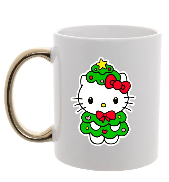 Чашка с цветной ручкой Новорічна Кітті Золото фото