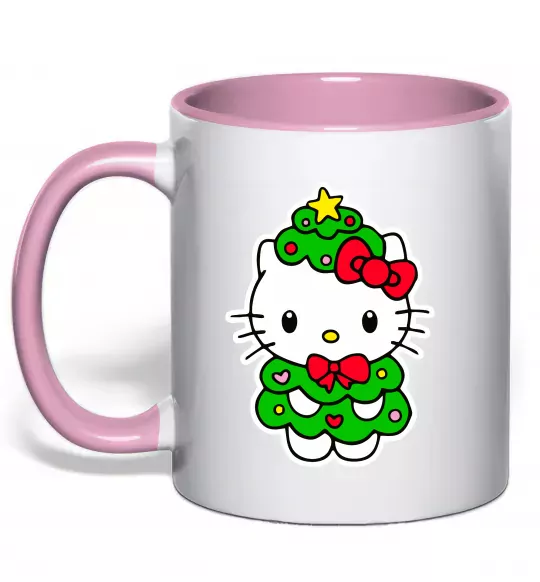 Чашка с цветной ручкой Новорічна Кітті Нежно розовый фото