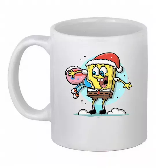 Чашка керамічна Губка Боб новорічний Білий фото