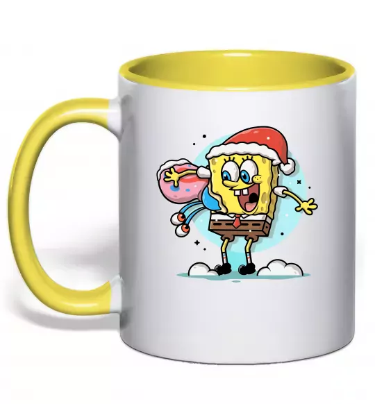 Чашка з кольоровою ручкою Губка Боб новорічний Сонячно жовтий фото