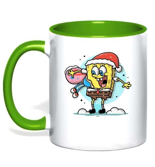 Чашка з кольоровою ручкою Губка Боб новорічний Лаймовий фото