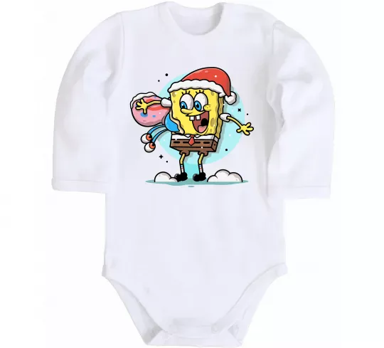 Дитячий бодік Губка Боб новорічний Білий фото