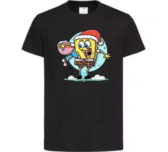 Дитяча футболка Губка Боб новорічний Чорний фото