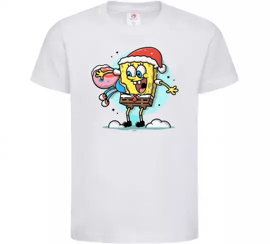 Дитяча футболка Губка Боб новорічний Білий фото