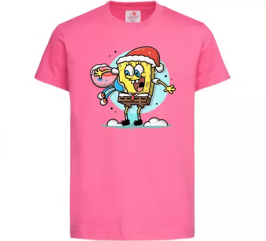 Дитяча футболка Губка Боб новорічний Яскраво-рожевий фото
