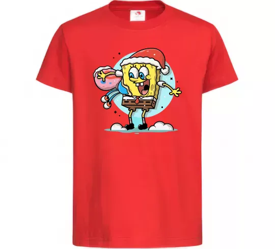 Дитяча футболка Губка Боб новорічний Червоний фото