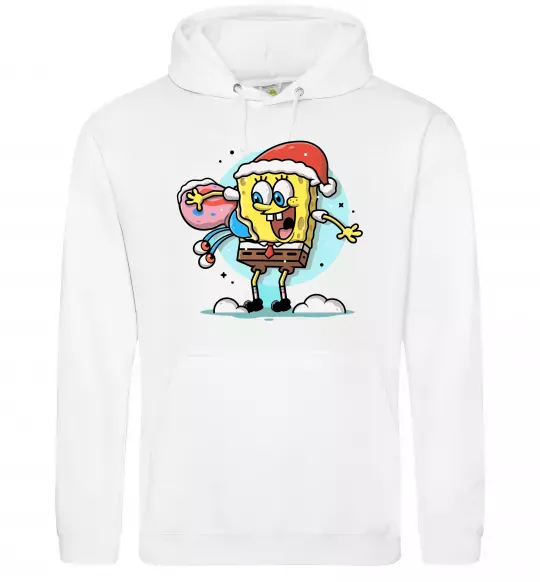 Чоловіча толстовка (худі) Губка Боб новорічний Білий фото