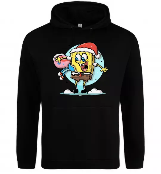 Жіноча толстовка (худі) Губка Боб новорічний Чорний фото