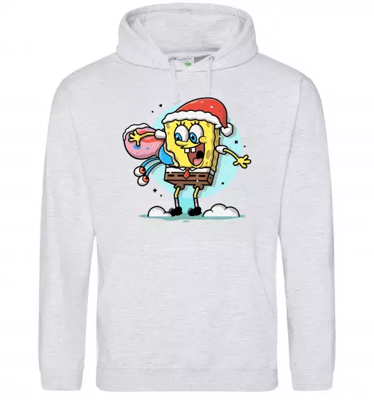 Жіноча толстовка (худі) Губка Боб новорічний Сірий меланж фото