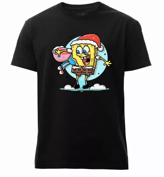 Мужская премиум футболка Губка Боб новорічний Черный фото