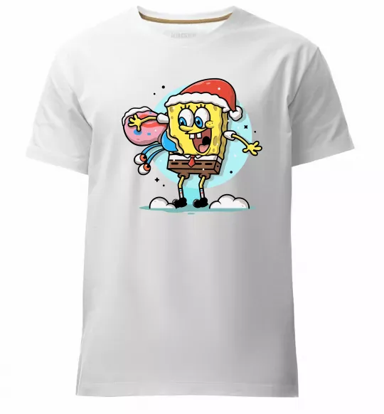 Мужская премиум футболка Губка Боб новорічний Белый фото