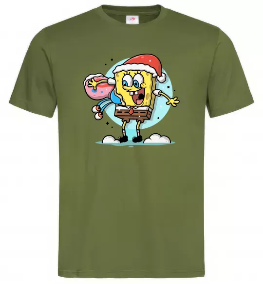 Чоловіча футболка Губка Боб новорічний Оливковий фото