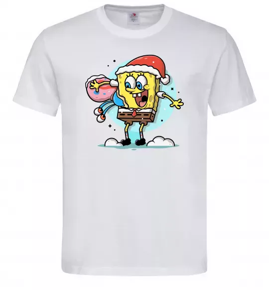 Чоловіча футболка Губка Боб новорічний Білий фото