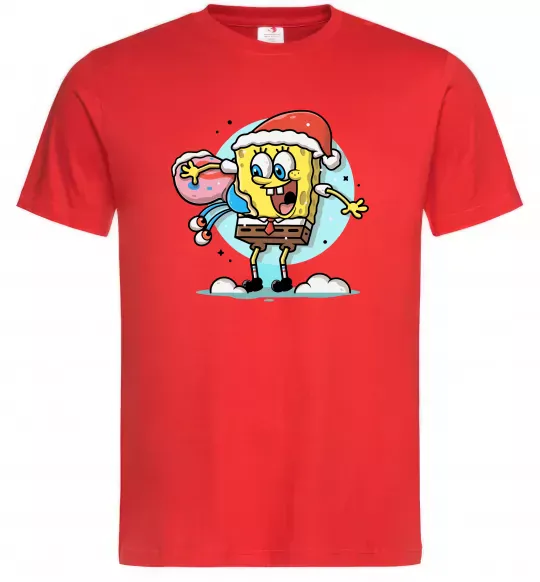 Чоловіча футболка Губка Боб новорічний Червоний фото
