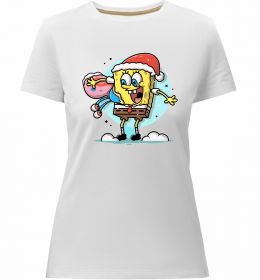 Жіноча преміум футболка Губка Боб новорічний