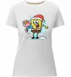 Жіноча преміум футболка Губка Боб новорічний Білий фото