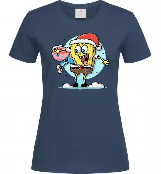 Жіноча футболка Губка Боб новорічний Темно-синій фото