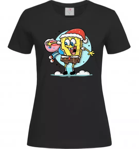 Жіноча футболка Губка Боб новорічний Чорний фото
